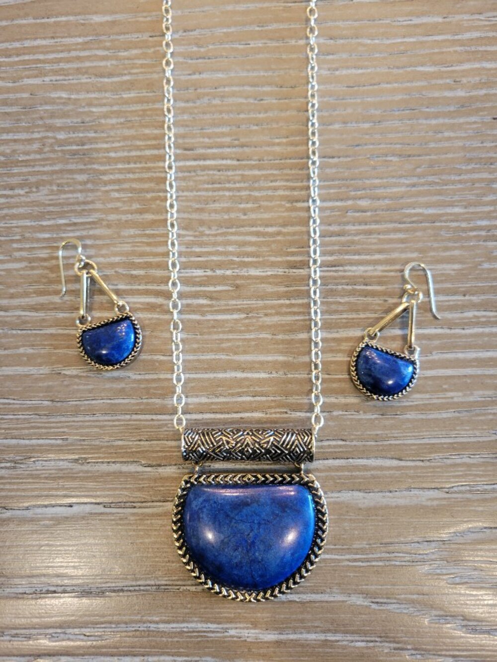 Barse Thailand Lapis Lazuli Necklace & Earrings Set Blue Stone Boho - Picture 1 of 4